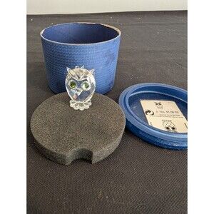 Swarovski Crystal Mini Owl Figurine Green Eyes w Original Box Austria